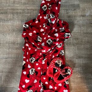Kids Red Minnie and Mickey Mouse Pajama Robe Set